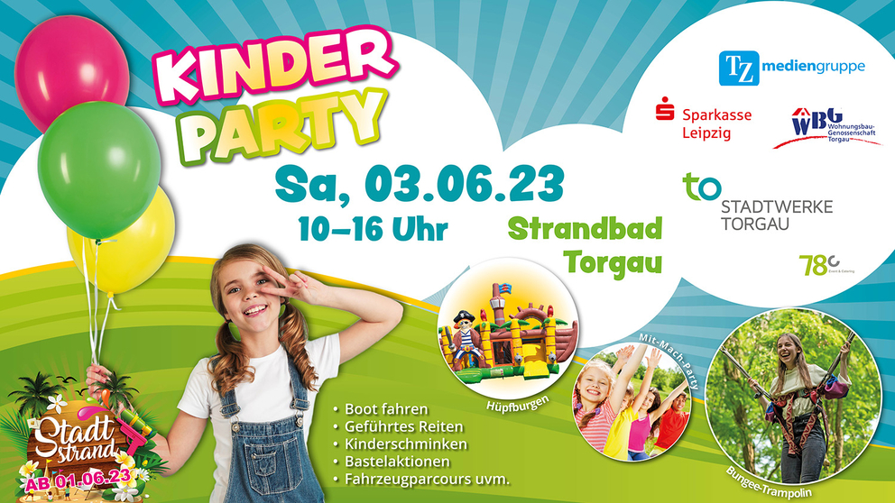 Bild für Kinderparty am 3. Juni 2023 von 10 bis 16 Uhr im Strandbad Torgau