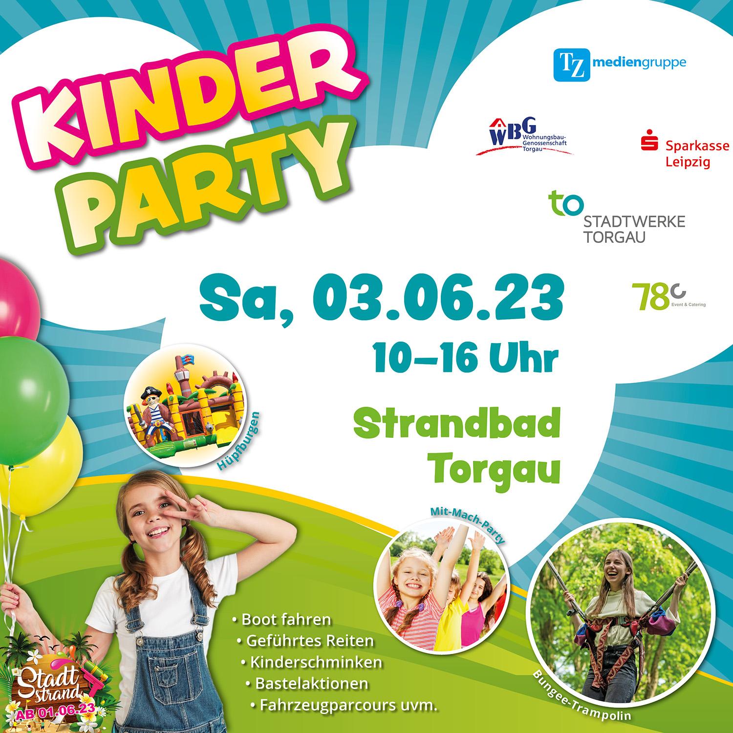 Bild für Kinderparty am 3. Juni 2023 von 10 bis 16 Uhr im Strandbad Torgau