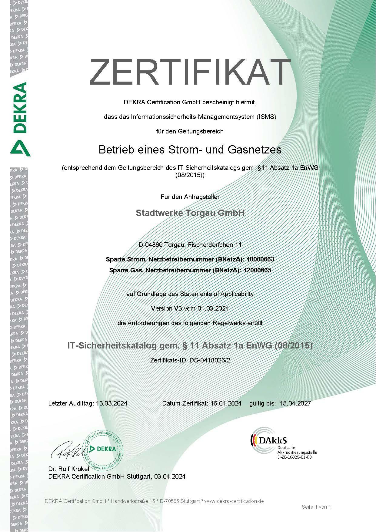 Zertifikat Informationssicherheits-Management (ISMS)