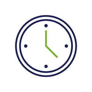 Icon flexible Arbeitszeit mit einer Uhr in den Farben grün und blau