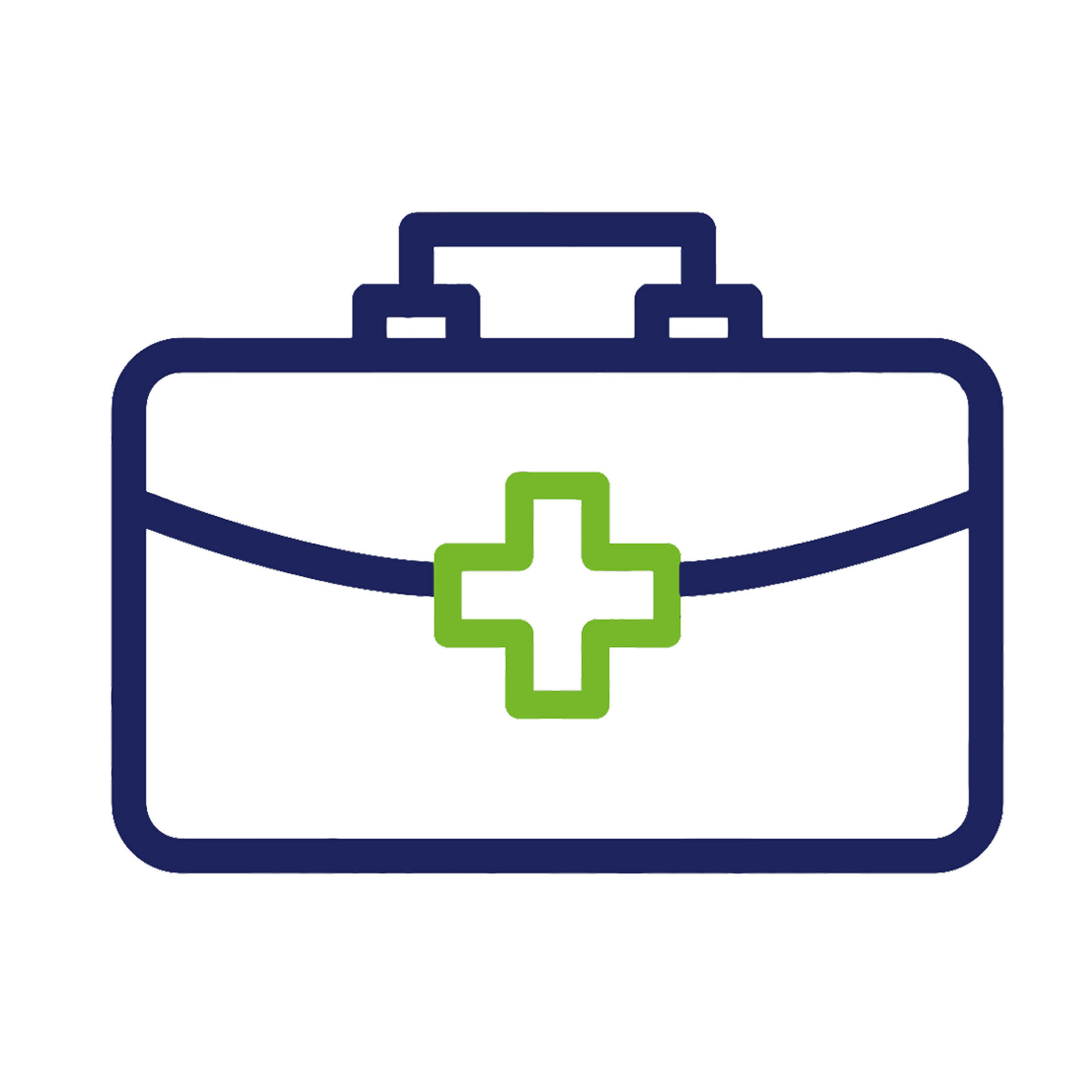 Icon Gesundheit mit einem Arztkoffer in den Farben grün und blau